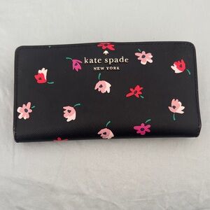 Kate Spade Black Wallet with Pink and Red Floral Accents